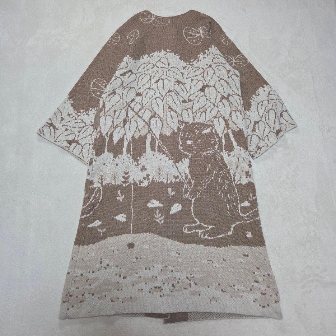 [美品]Franche lippee ニットロングコート ネコ柄 蝶々柄