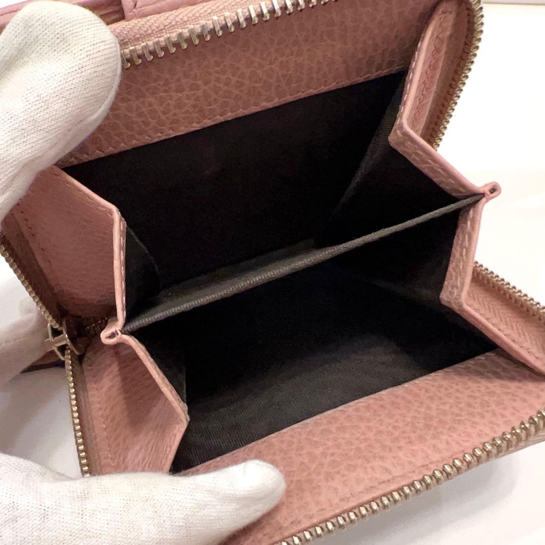 グッチ 折り財布 GGキャンバス GG ラウンドファスナー コンパクト ピンク