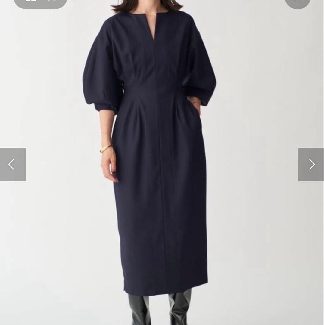 VERMEIL par ienaウエストシェイプワンピース40ネイビー　タグ付き