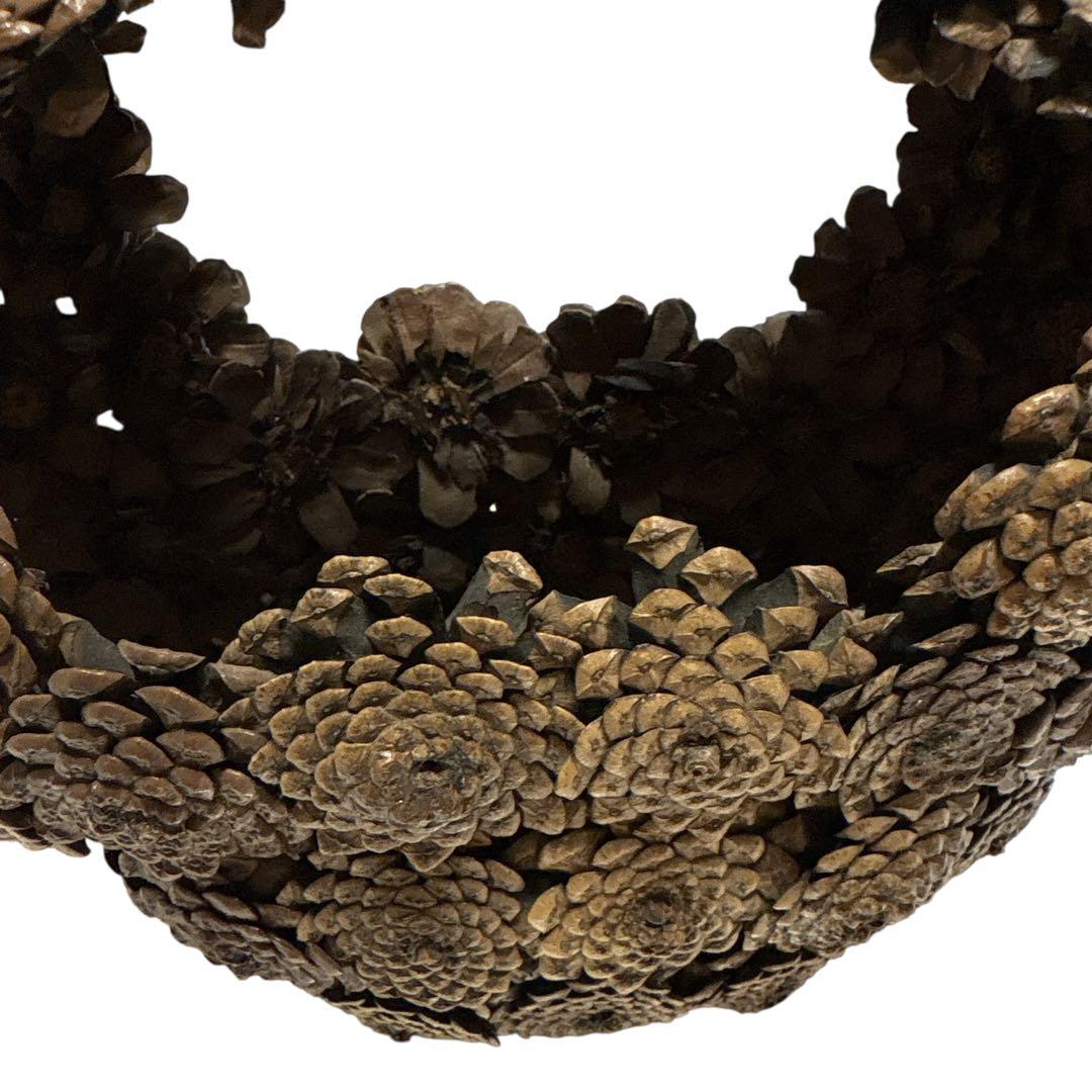 松笠細工 シダーローズ 花籠 取っ手付き 木の実クラフト バスケット オブジェ