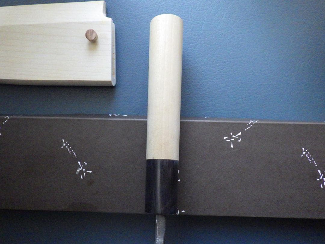 京都/有次・上製出刃包丁刃渡165ｍｍ/青鋼★鞘ピン共箱付属▲記名有り▲