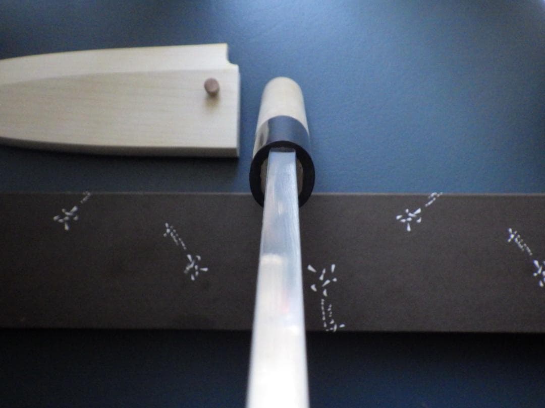 京都/有次・上製出刃包丁刃渡165ｍｍ/青鋼★鞘ピン共箱付属▲記名有り▲