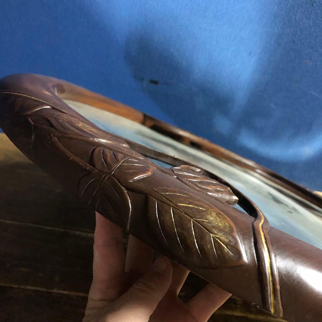 A 壁掛けミラー　壁掛けインテリア　木彫り　アンティーク調　ヴィンテージ　ロココ