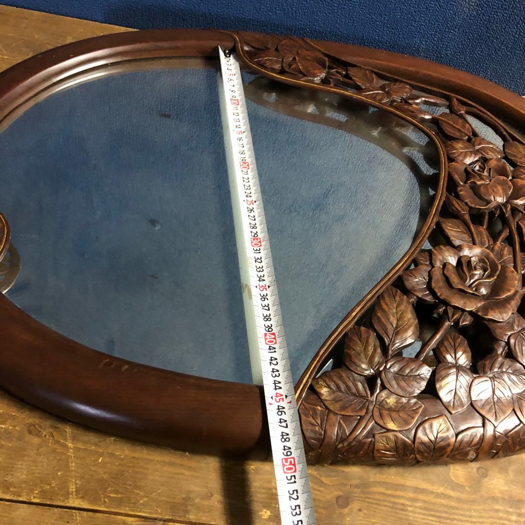 A 壁掛けミラー　壁掛けインテリア　木彫り　アンティーク調　ヴィンテージ　ロココ