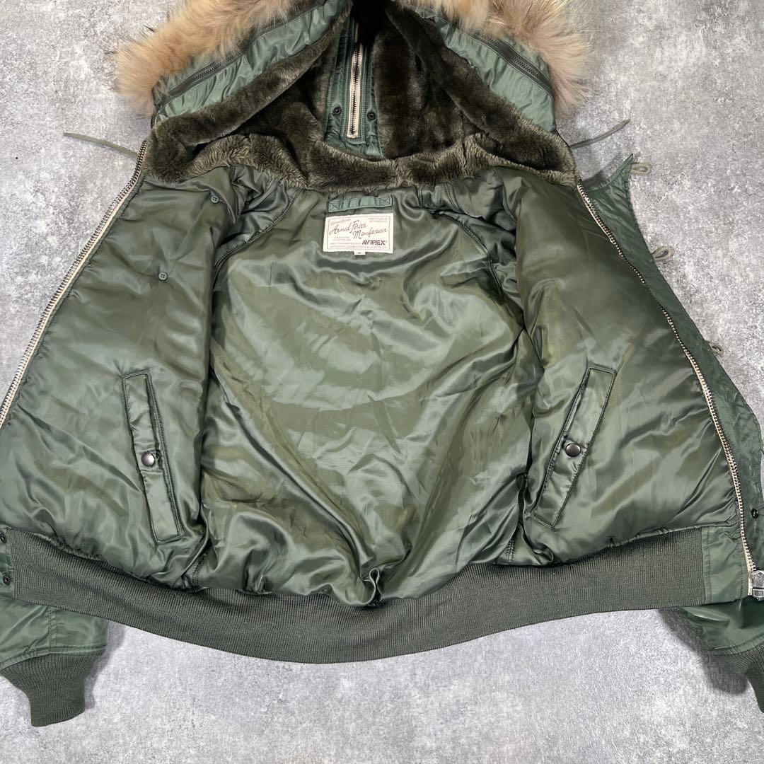 ◆AVIREX フライトジャケット　N-2B M リアルファー　オリーブ　短丈