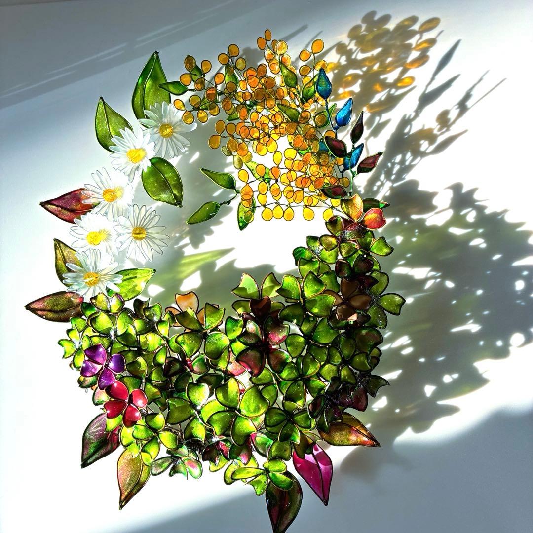 大きな春いっぱいリース　ワイヤークラフト　ディップアート　壁飾り　インテリア