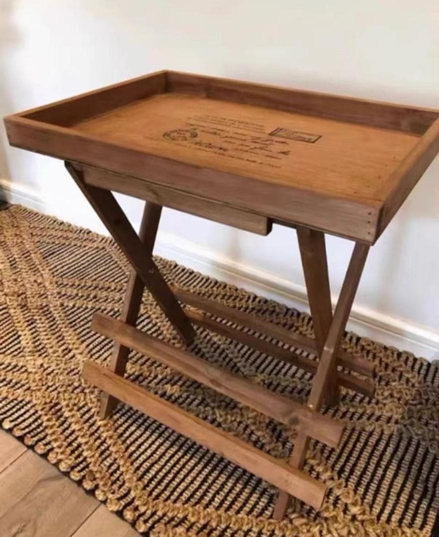 木製 折りたたみトレイテーブル 引き出し付き