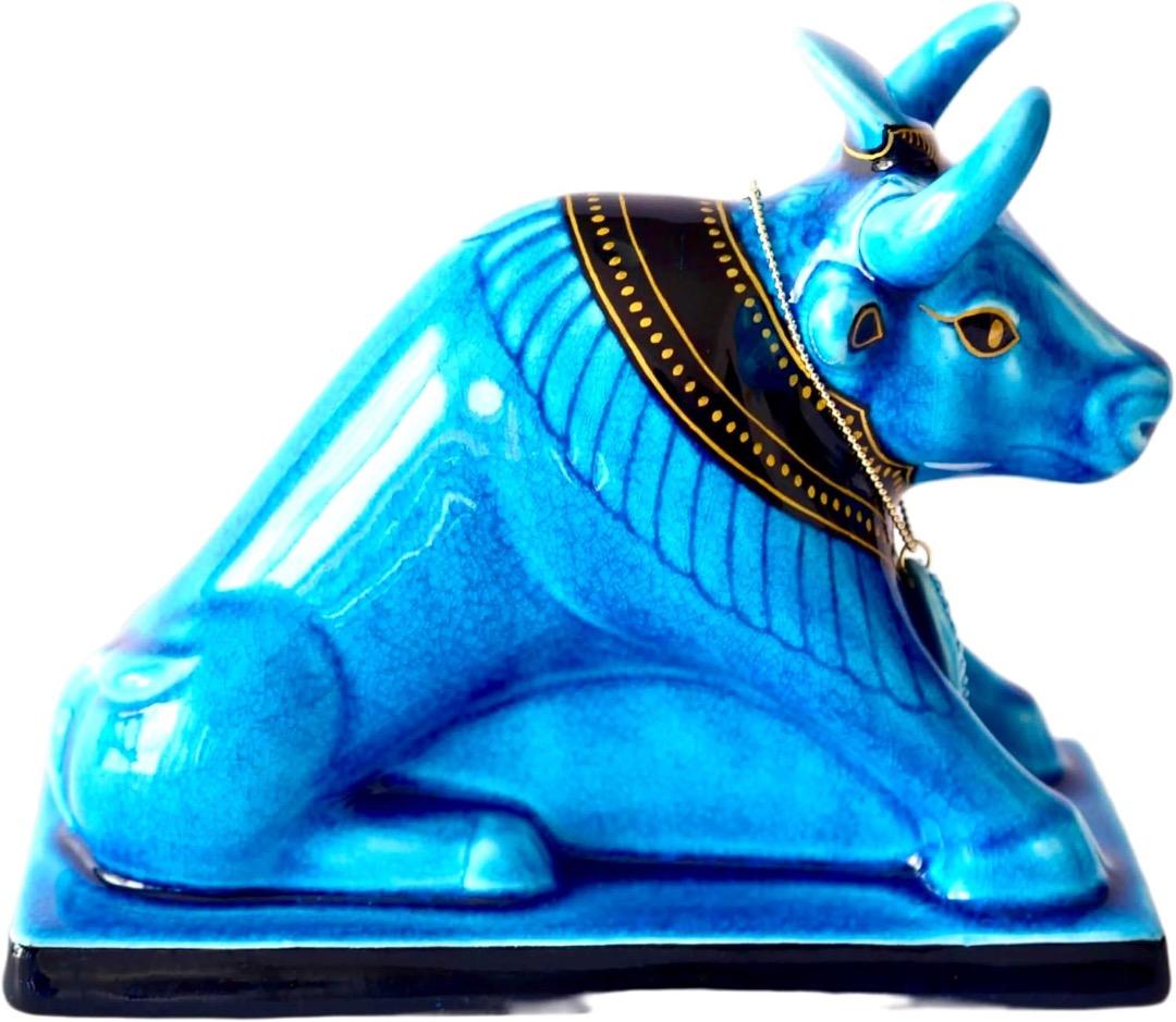 新品　幸兵衛窯 青釉オーナメント アピス 古代エジプトの神　ペンダント付