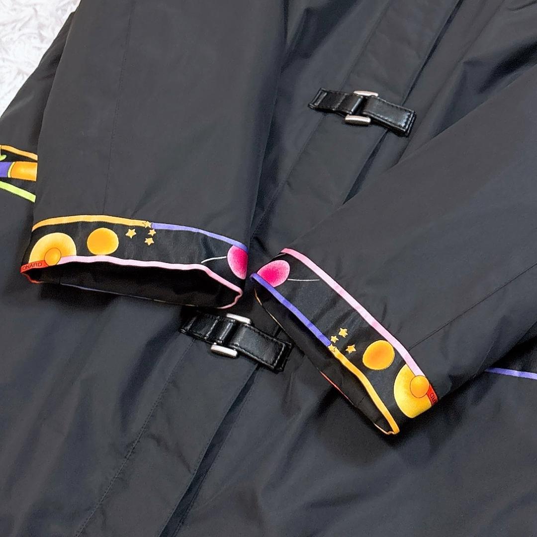 訳あり【極美品】レオナール パデッドロングコート トリム 花柄裏地 ブラック L