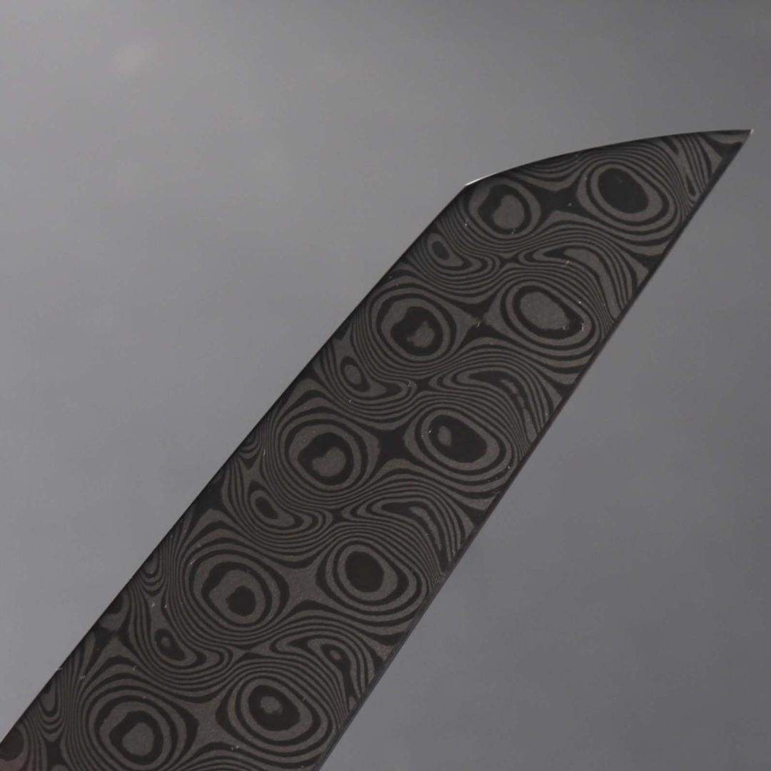 10082ダマスカス 先丸包丁 尺 海流紋 105層 黒檀黒水牛角白三本巻八角柄