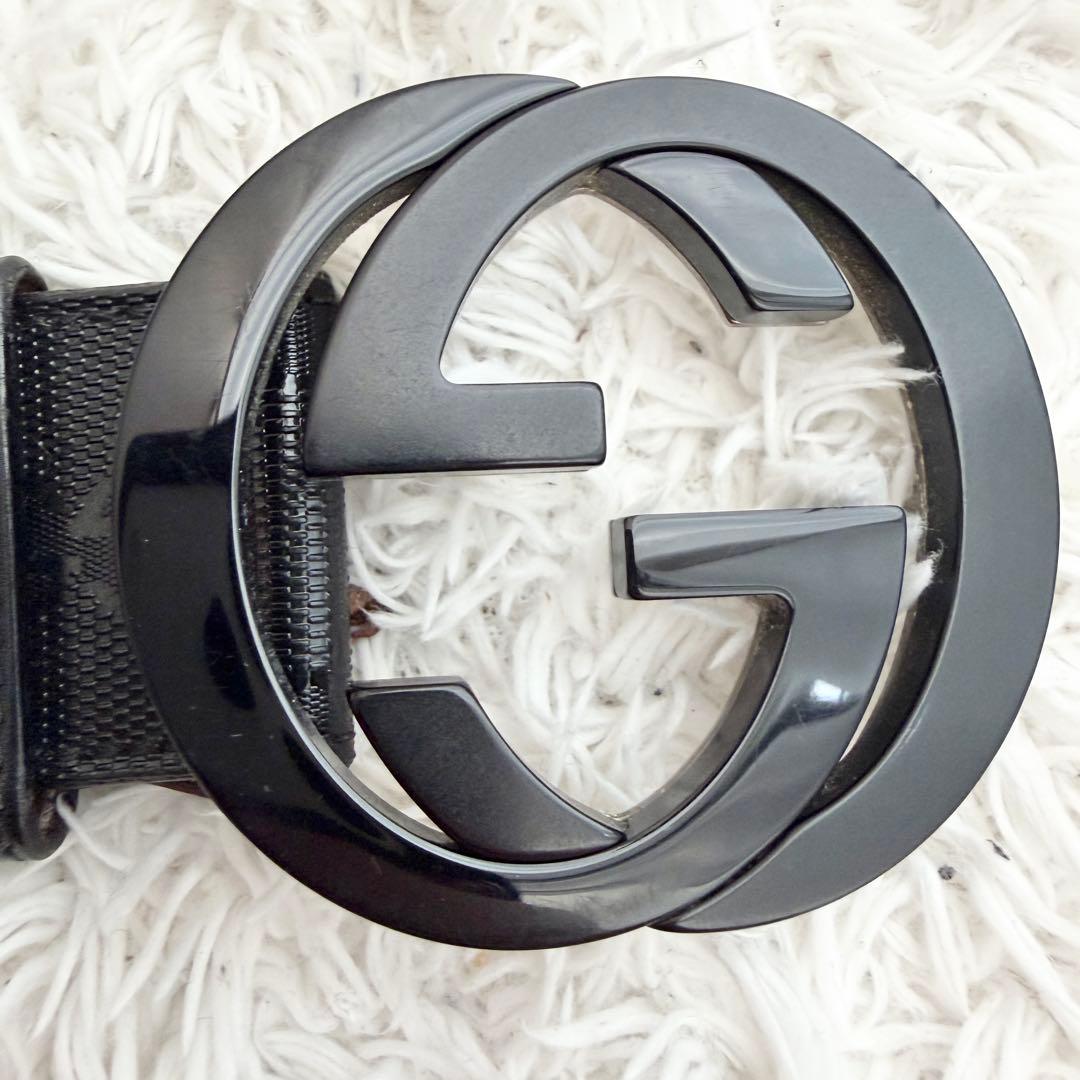 【美品】GUCCI グッチ ベルト インターロッキング GG デカロゴ 黒