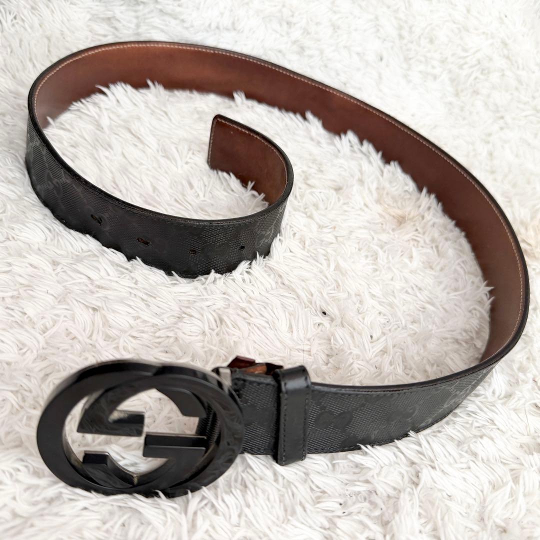 【美品】GUCCI グッチ ベルト インターロッキング GG デカロゴ 黒