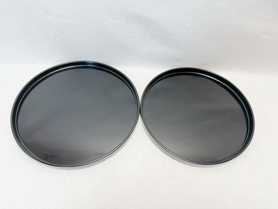 未使用 茶道具 木製 黒塗 通盆 大小一對 箱無