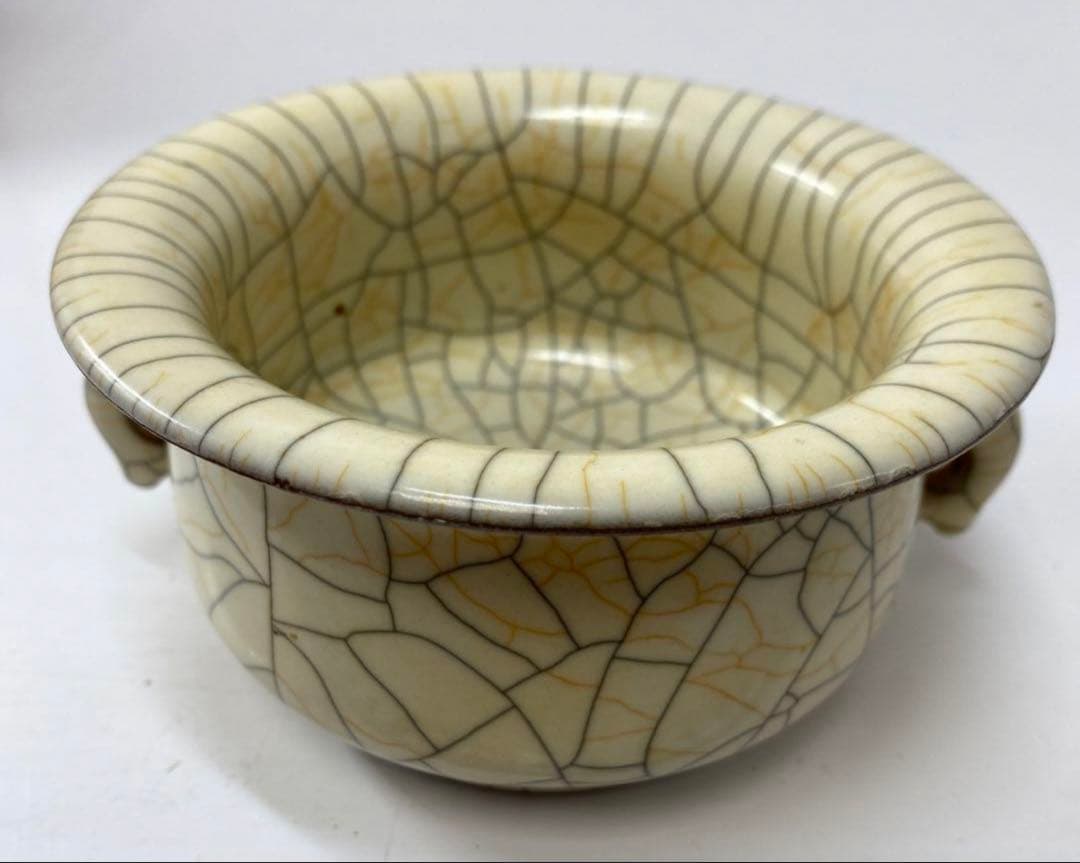 中国　宋時代金丝線古哥窯　耳付鉢　古 玩