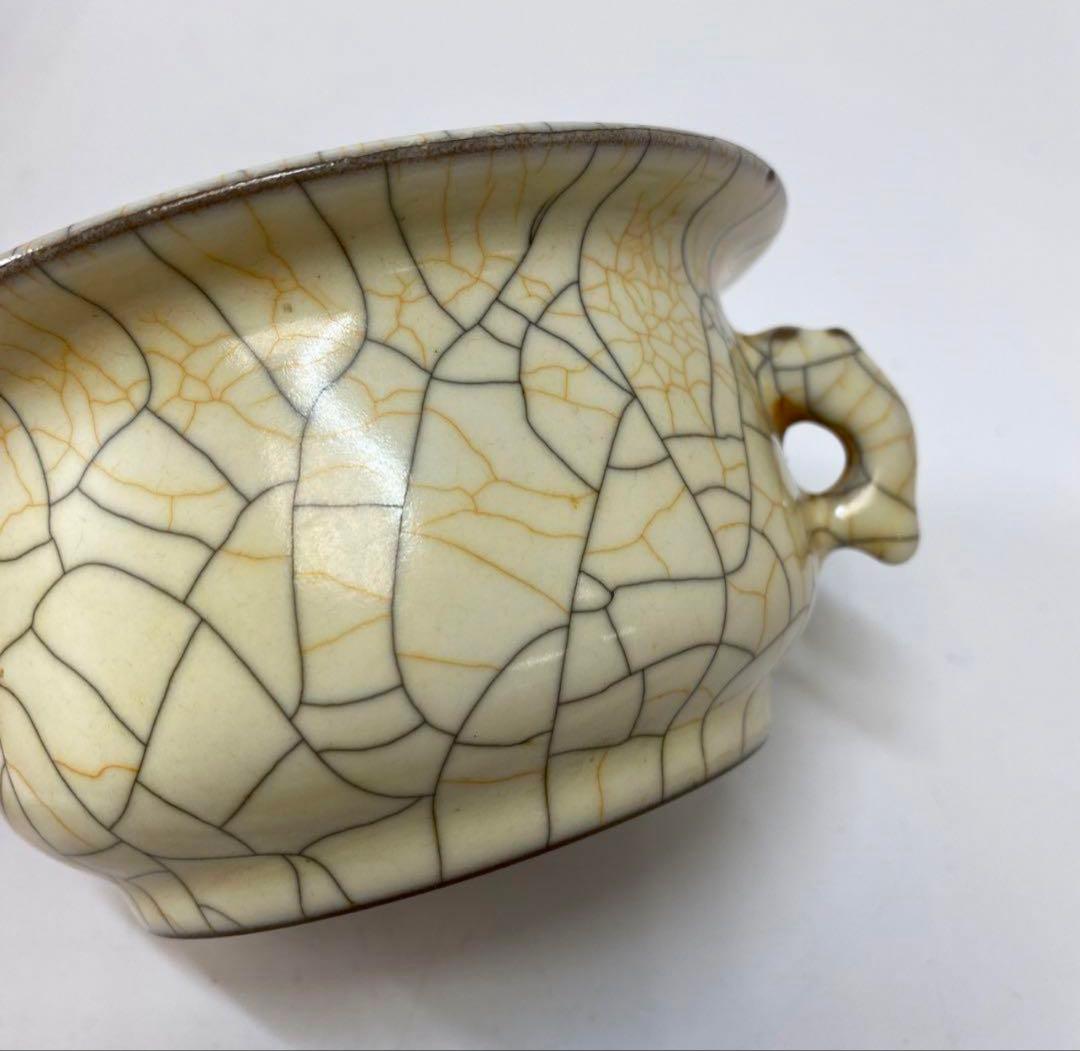 中国　宋時代金丝線古哥窯　耳付鉢　古 玩