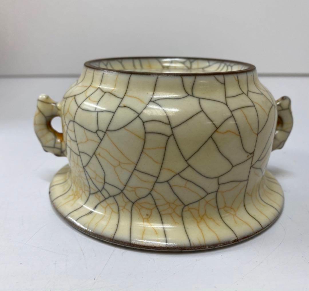 中国　宋時代金丝線古哥窯　耳付鉢　古 玩