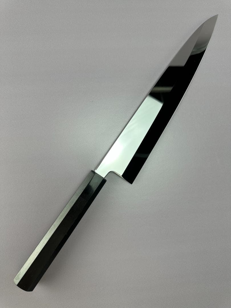 5571 身卸し包丁 9寸 ウルトラ鏡面仕上げ 刺身包丁 黒檀黒水牛角八角柄