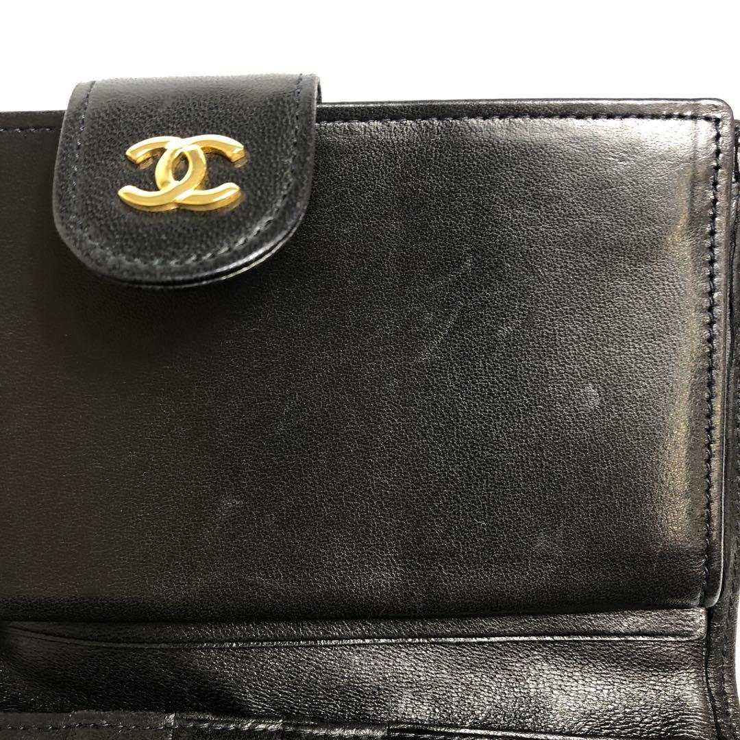 【美品】★8F139 シャネル ビコローレ 二つ折り財布 ココマーク ブラック