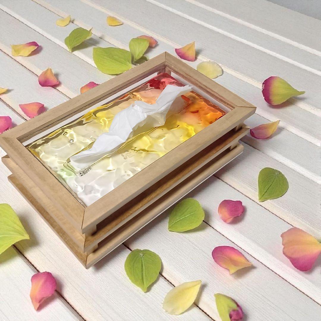 【1225】オーシャンアート　立体波紋　ウッドレジン　ティッシュケース　海雑貨