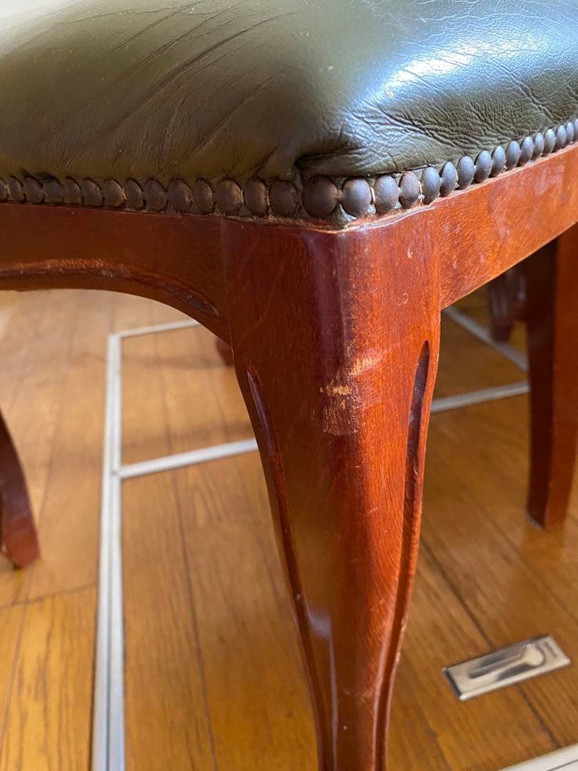 【高級アンティーク調】ダイニングチェア木製 グリーン 合皮 クラシックデザイン④