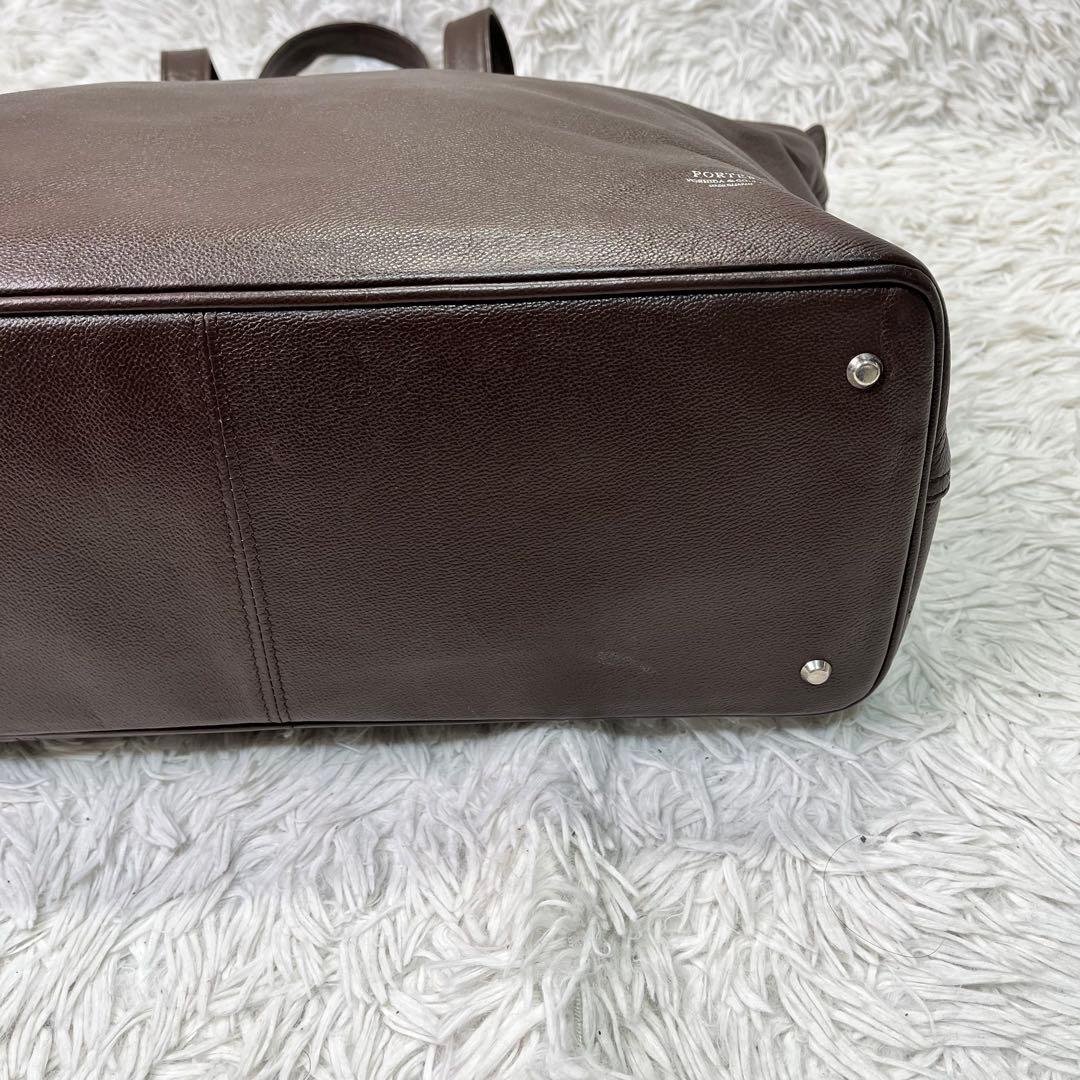 良品✨ポーター リンク メンズ レザー トートバッグ 大容量　A4収納 ブラウン