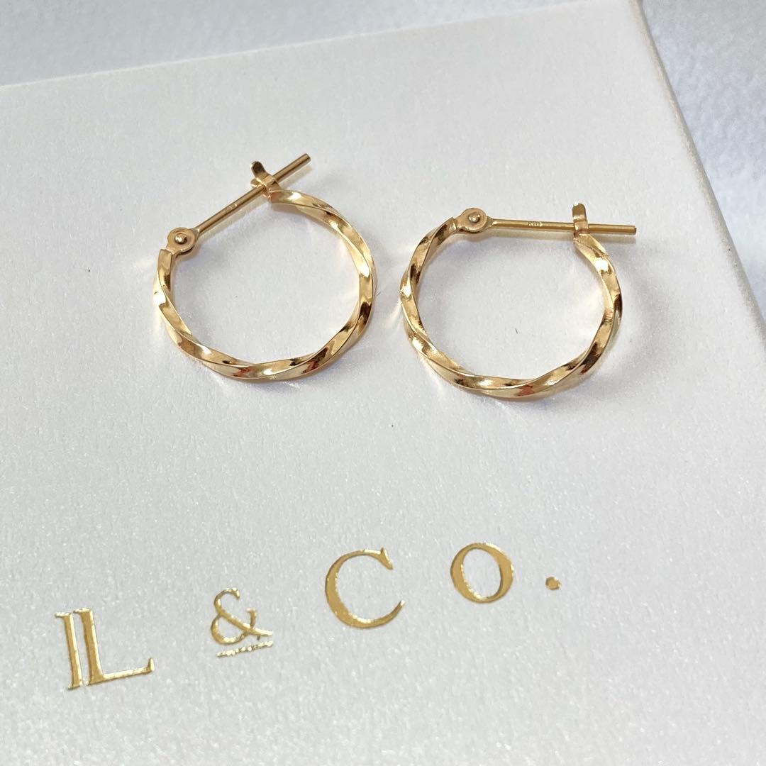 【未使用・箱付】L&Co. K10 フープピアス｜ひねり ゴールド