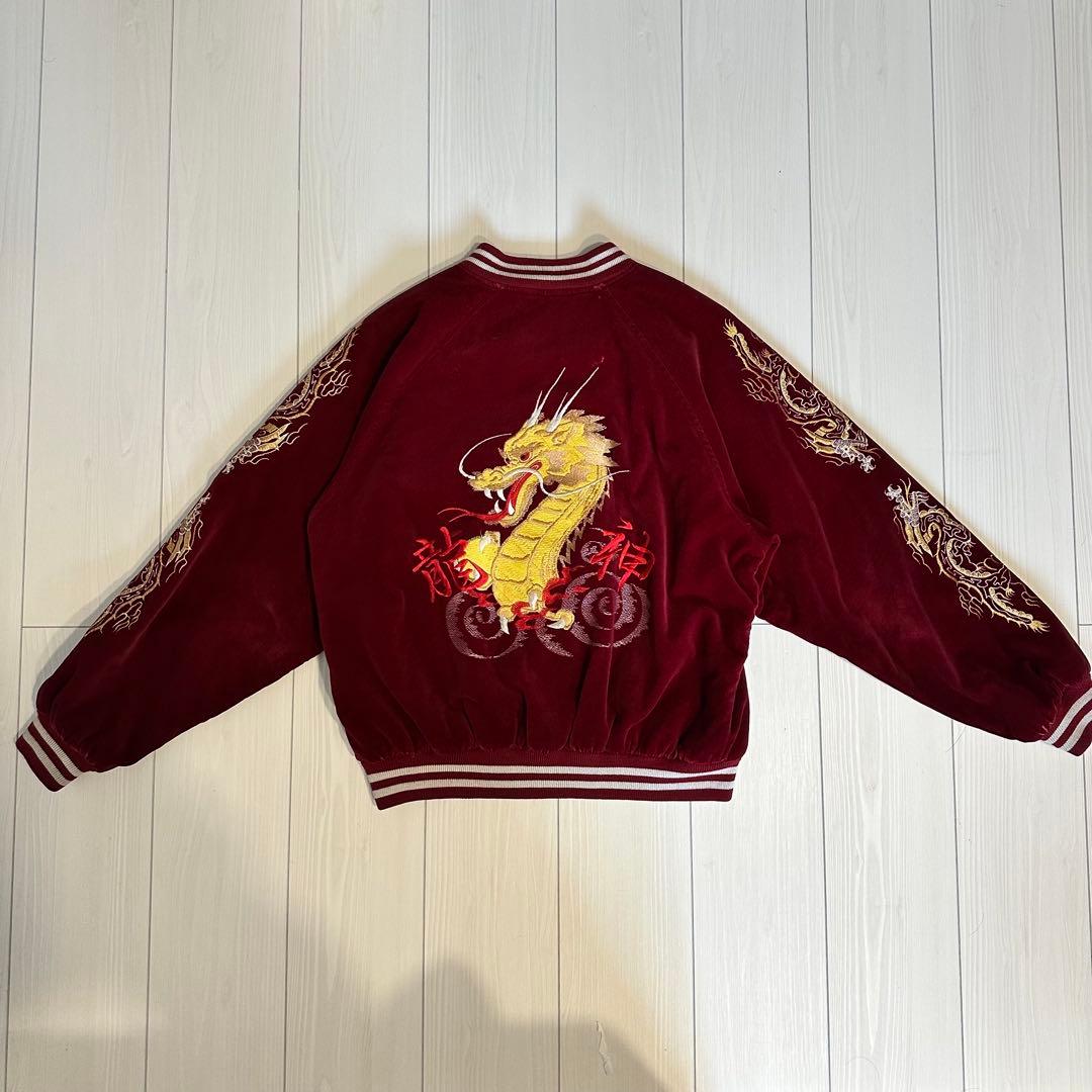 Jungle Storm 赤ベロア　刺繍スカジャン ジャングルストーム