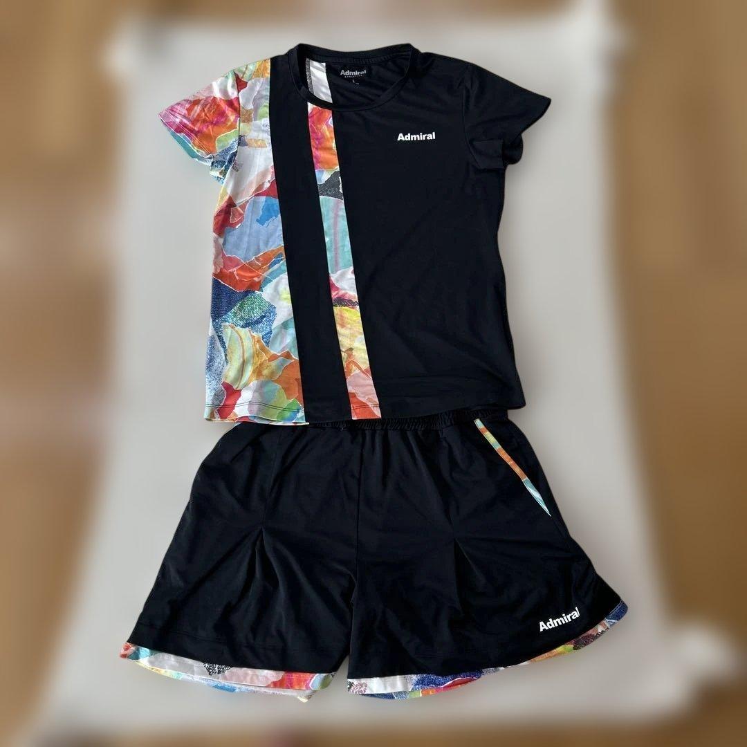 Admiral テニスウェアセット 黒/カラフル サイズ　上Ｌ　下ＬＬ