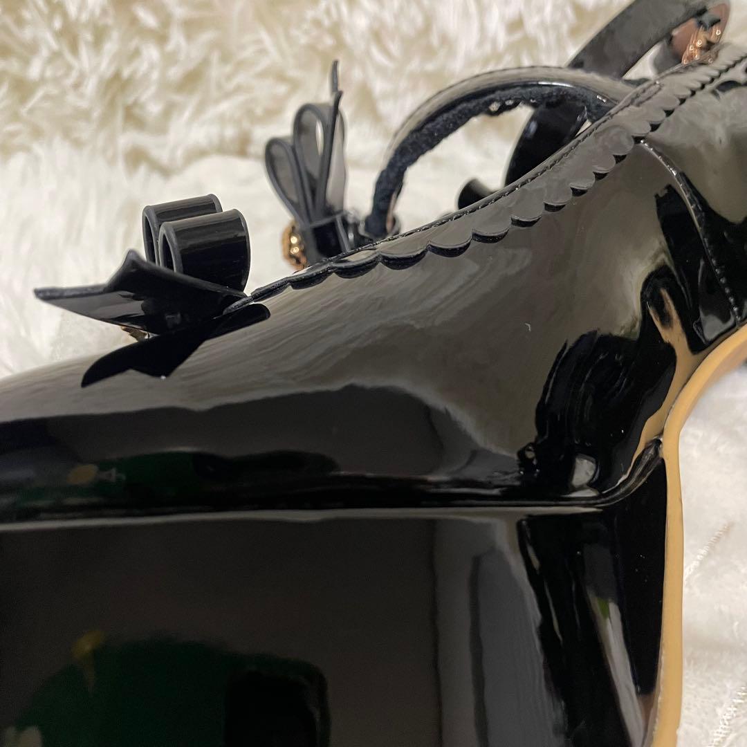 LIZLISA アンクレットストラップ3連リボンパンプス　ブラック　厚底