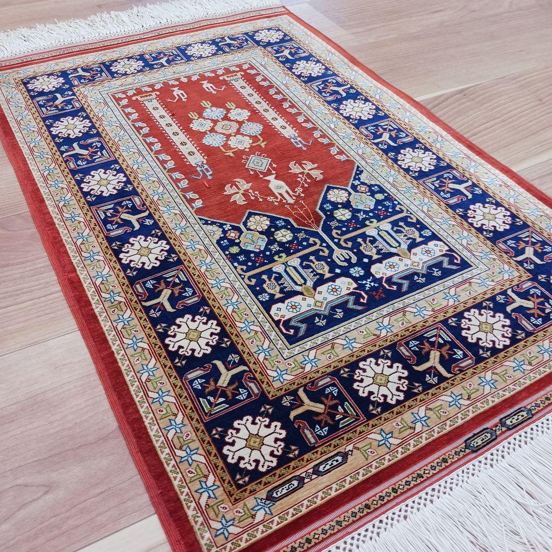 Y3284 トルコ絨毯 ヘレケ シルク100% 手織144万ノット 工房サイン