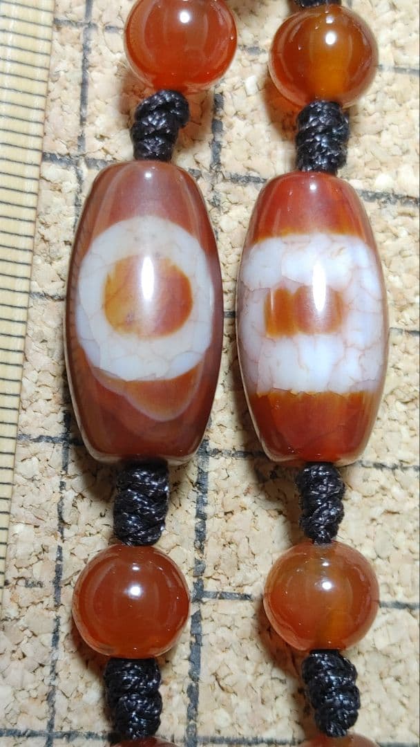 上肯西蔵紅玉髄龍紋天珠チベット直送、金剛七眼天珠40㎜虎牙如意招財亀甲天地瑪瑙