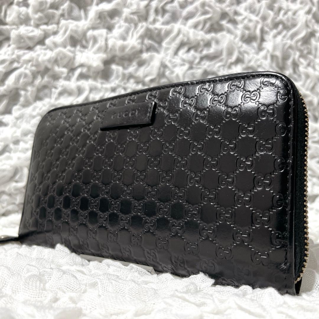 美品✨グッチ 長財布 ラウンドファスナー マイクロシマ レザー エンボス 型押し