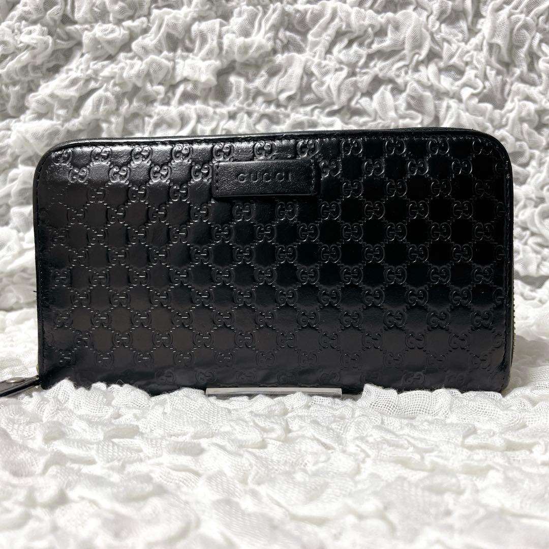 美品✨グッチ 長財布 ラウンドファスナー マイクロシマ レザー エンボス 型押し