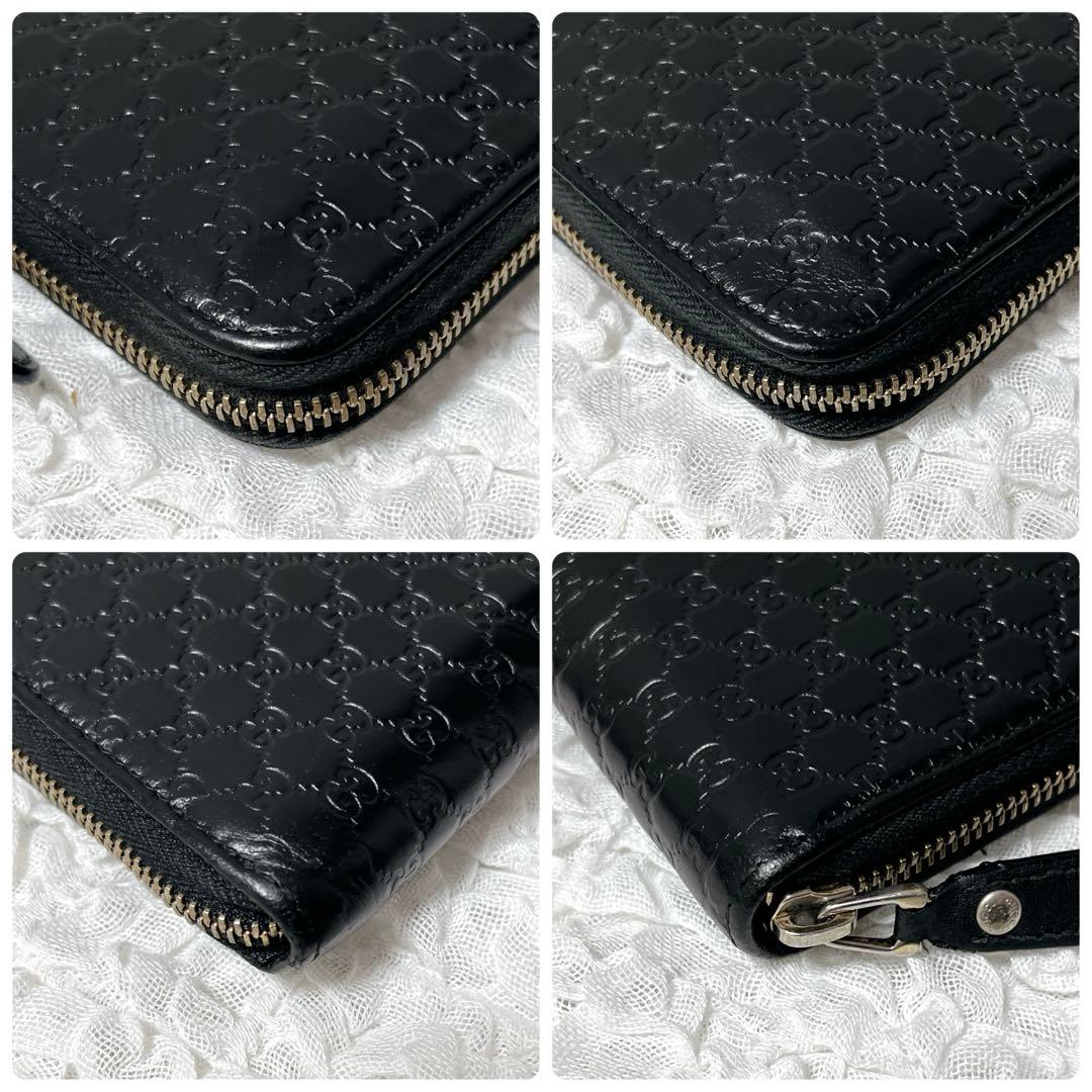 美品✨グッチ 長財布 ラウンドファスナー マイクロシマ レザー エンボス 型押し
