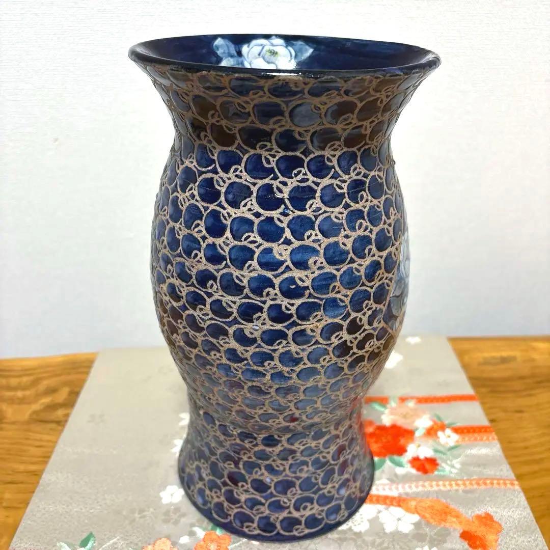 味乗窯　椿文　花瓶