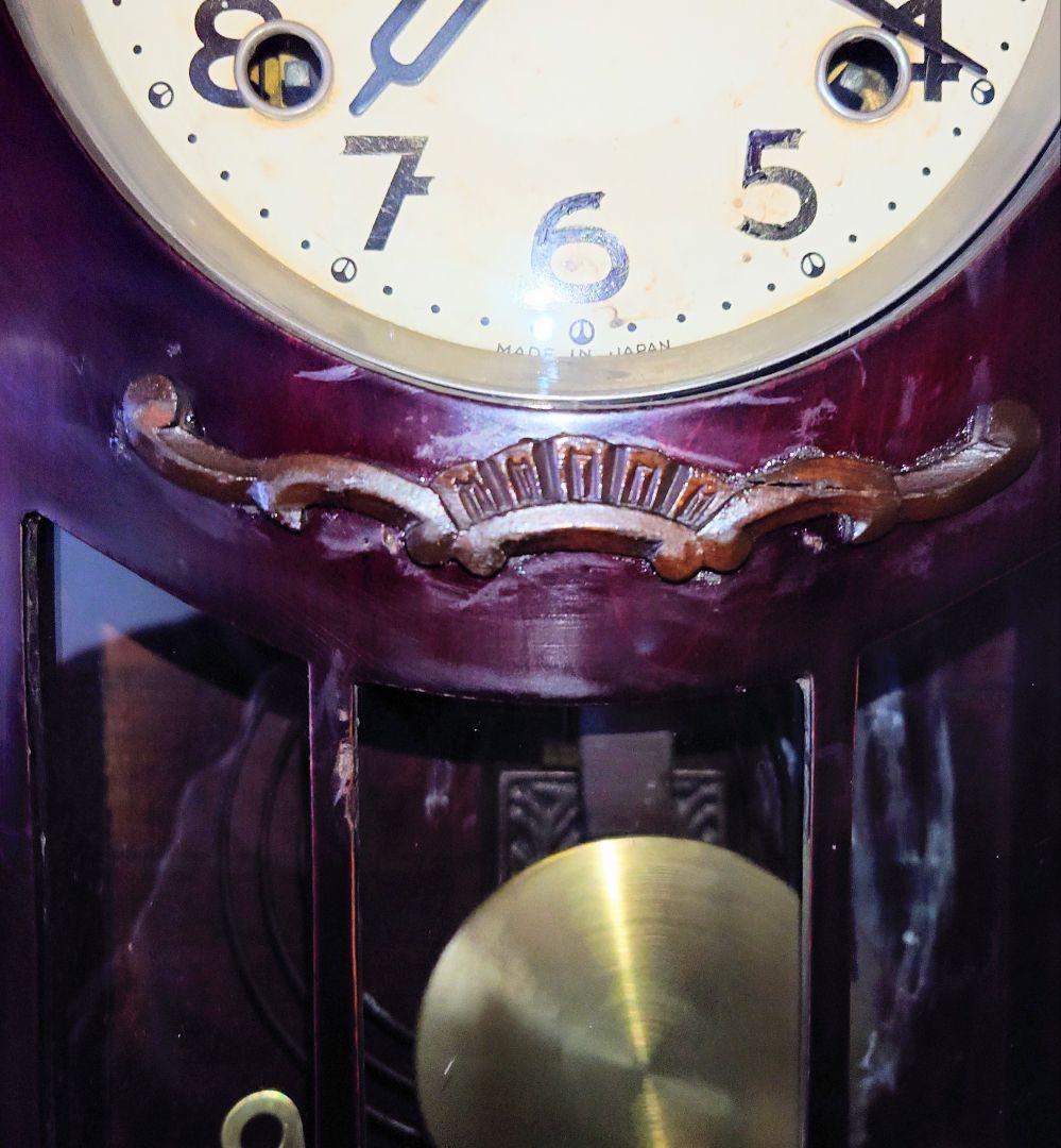 〈完動美品〉林時計　宮型ゼンマイ振り子掛け時計　ボンボン時計古時計