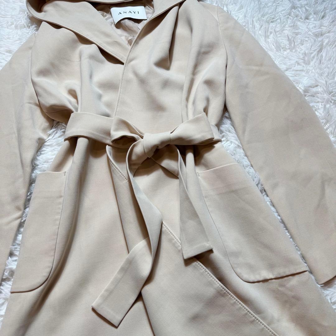 ねこじゃらし様美品 アナイ ダブルクロスフードコート ウエストリボン ガウン