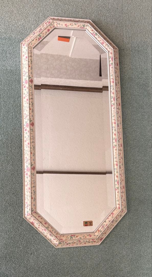 イタリア製アンティーク花柄八角形ミラー
