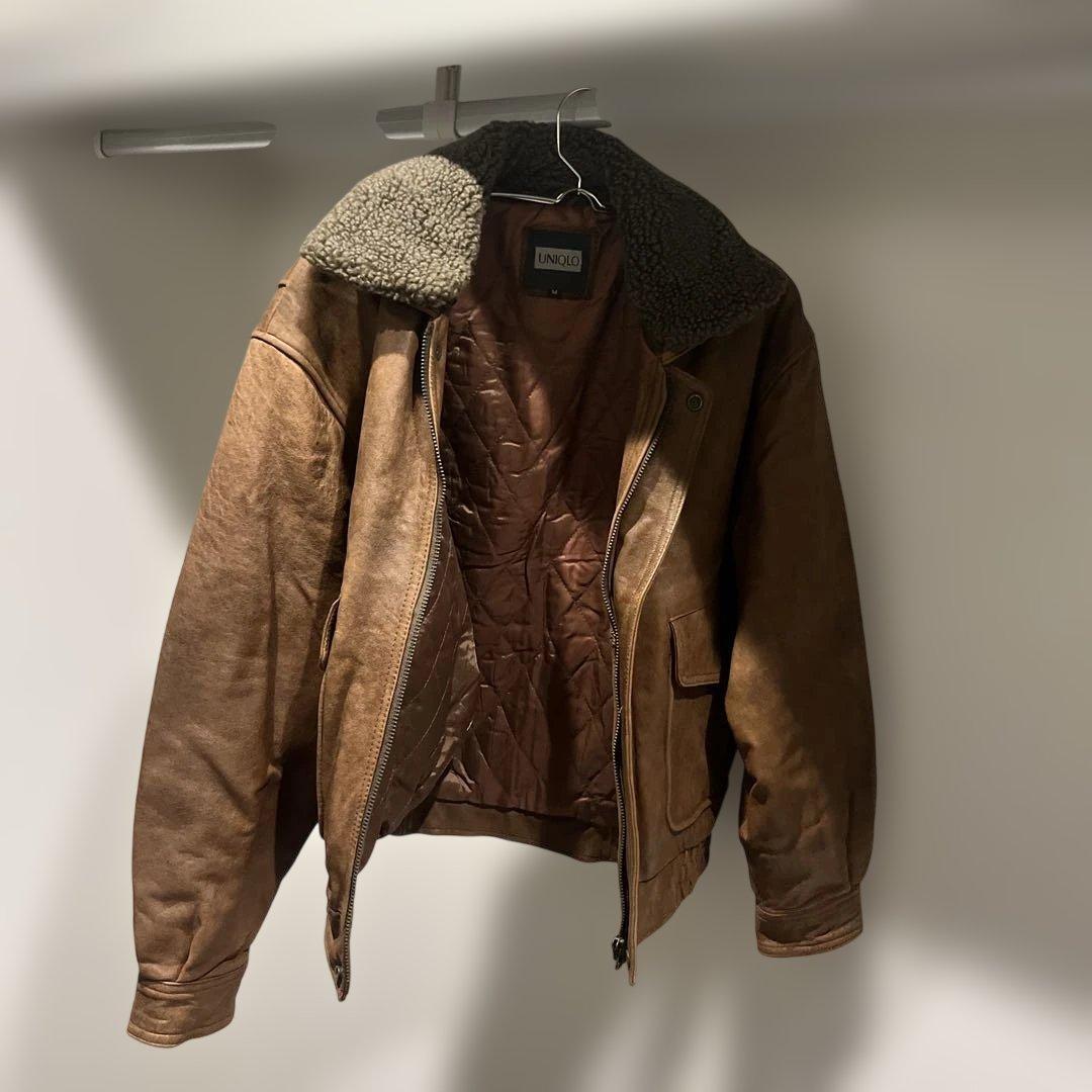 買*ー様 即日発送 OLD UNIQLO ボア襟付きレザージャケット Mサイズ
