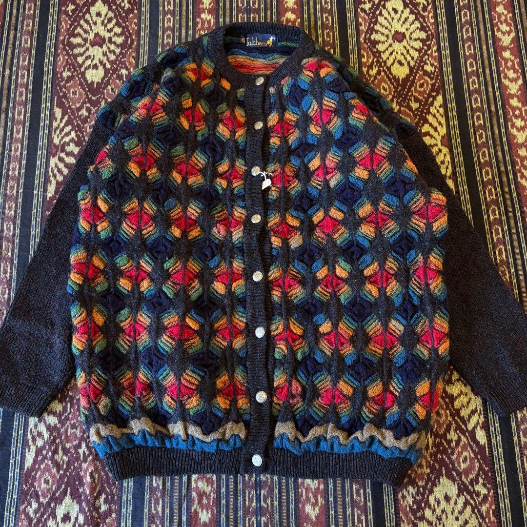 70s 80s UK製 Tulchan ピュアニューウール ニットカーディガン