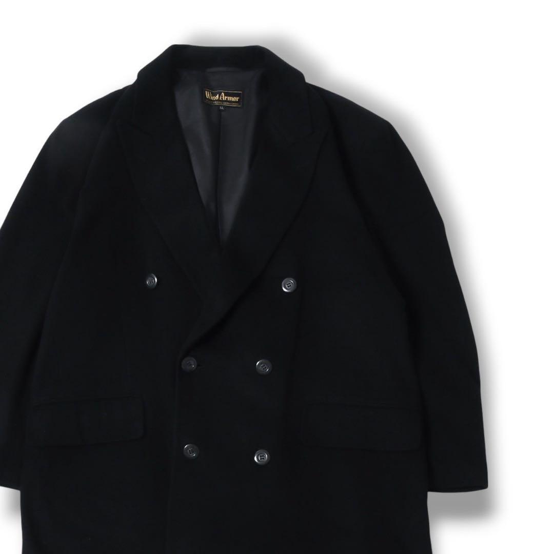 定価13万 高級 カシミヤ100% ダブル チェスター ロングコート モード 黒