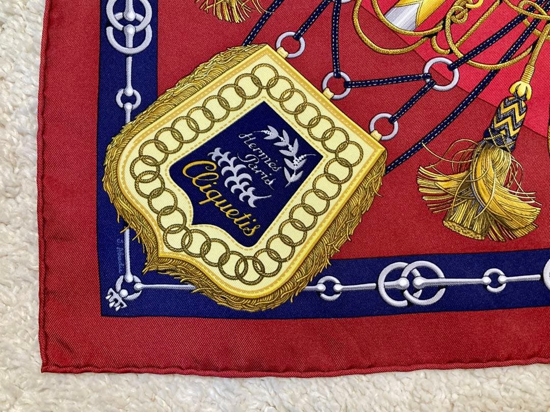 【美品】エルメス HERMES スカーフ プチカレ ボルドー　CLIQUETIS