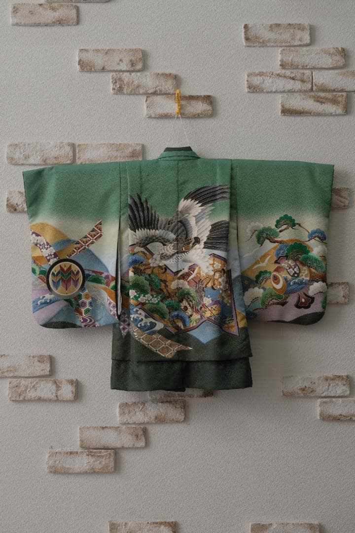 3歳　七五三　緑色着物