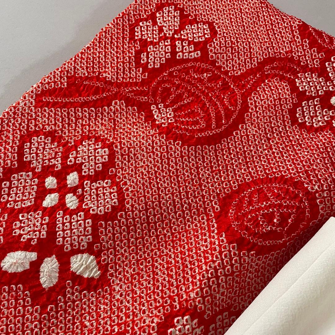 美品　七五三　3歳　正絹総絞りのお着物セット　正絹白地のちりめん被布　手毬