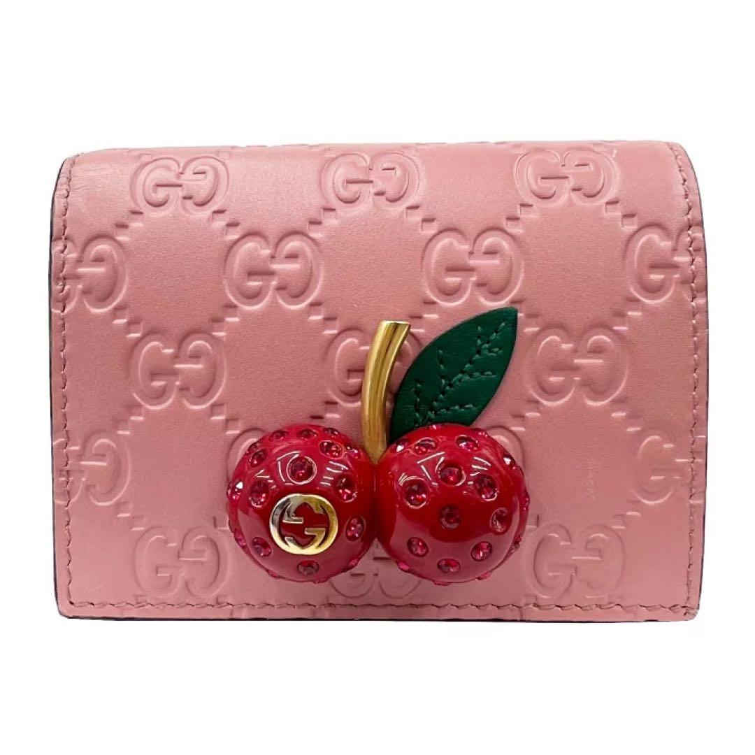 GUCCI 二つ折り財布 ピンク さくらんぼ