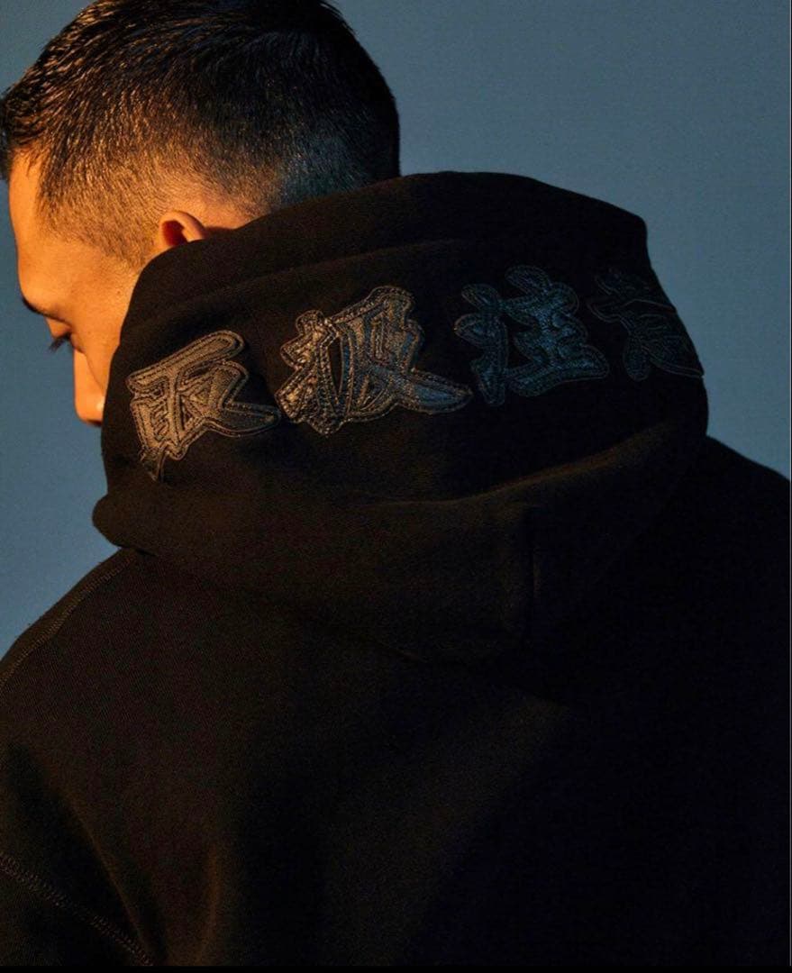 black eye patch ブラックアイパッチ レザー ロゴ パーカー M