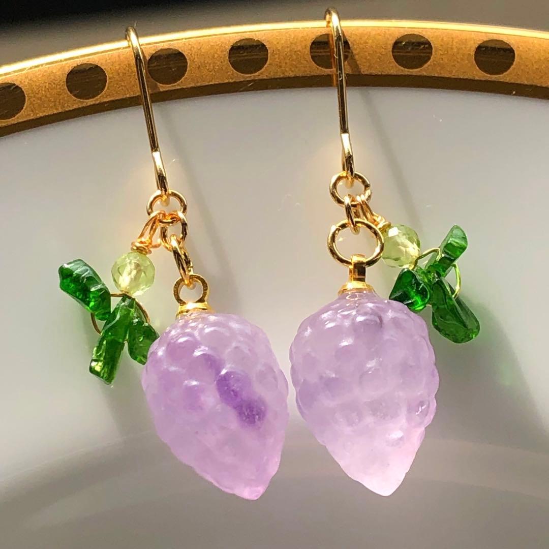 天然石☆ぶどうのピアス14kgf