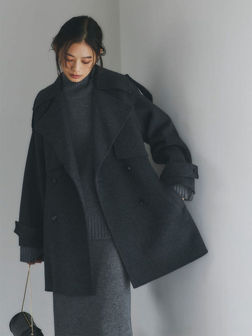 【新品未使用品】リバーウールミドルトレンチコート CHARCOAL GREY