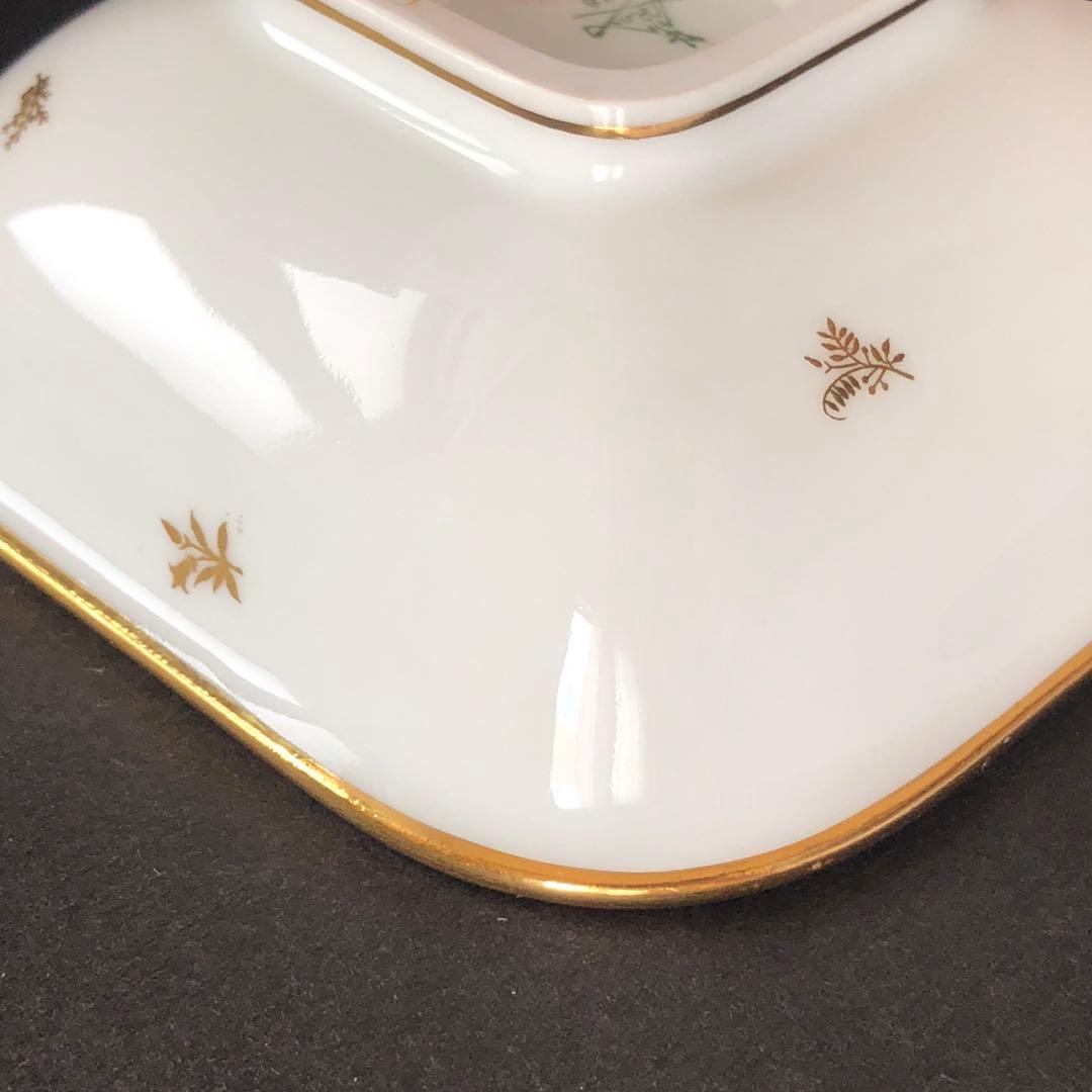 セーブル角形ディッシュ☆白磁金彩☆24K金彩小花紋様☆仏ヴィンテージ未使用