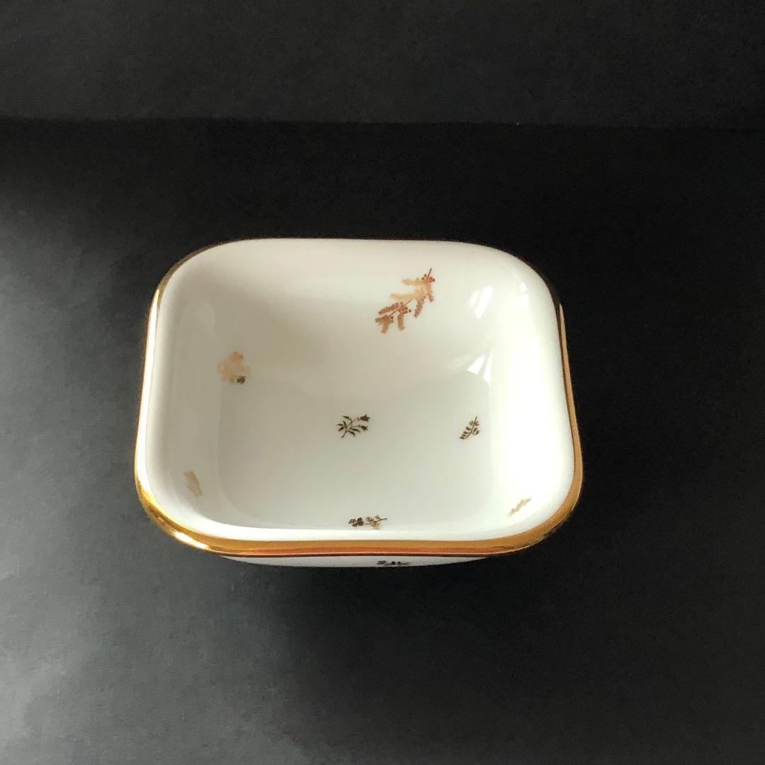 セーブル角形ディッシュ☆白磁金彩☆24K金彩小花紋様☆仏ヴィンテージ未使用